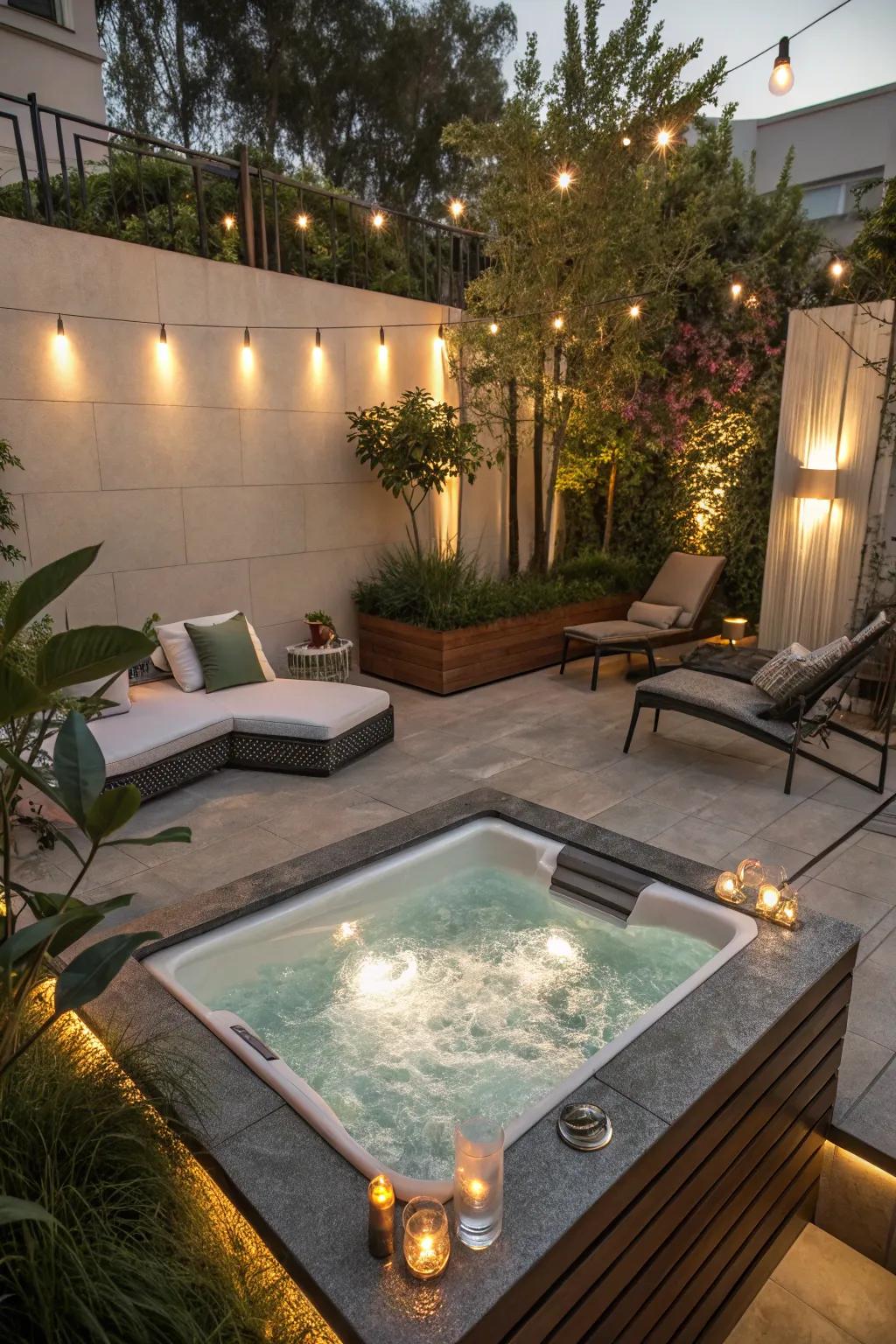 An integrated warm tub adding versatility to a pool.