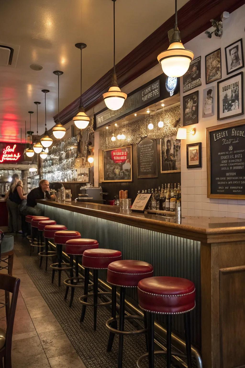 A cohesive motif for example vintage stylish can unify the design of a petite restaurant bar.