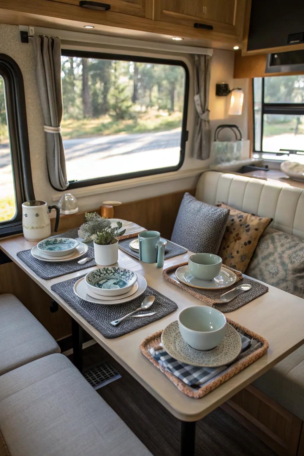 Stylish dinnerware can make your dining experience better in your RV.