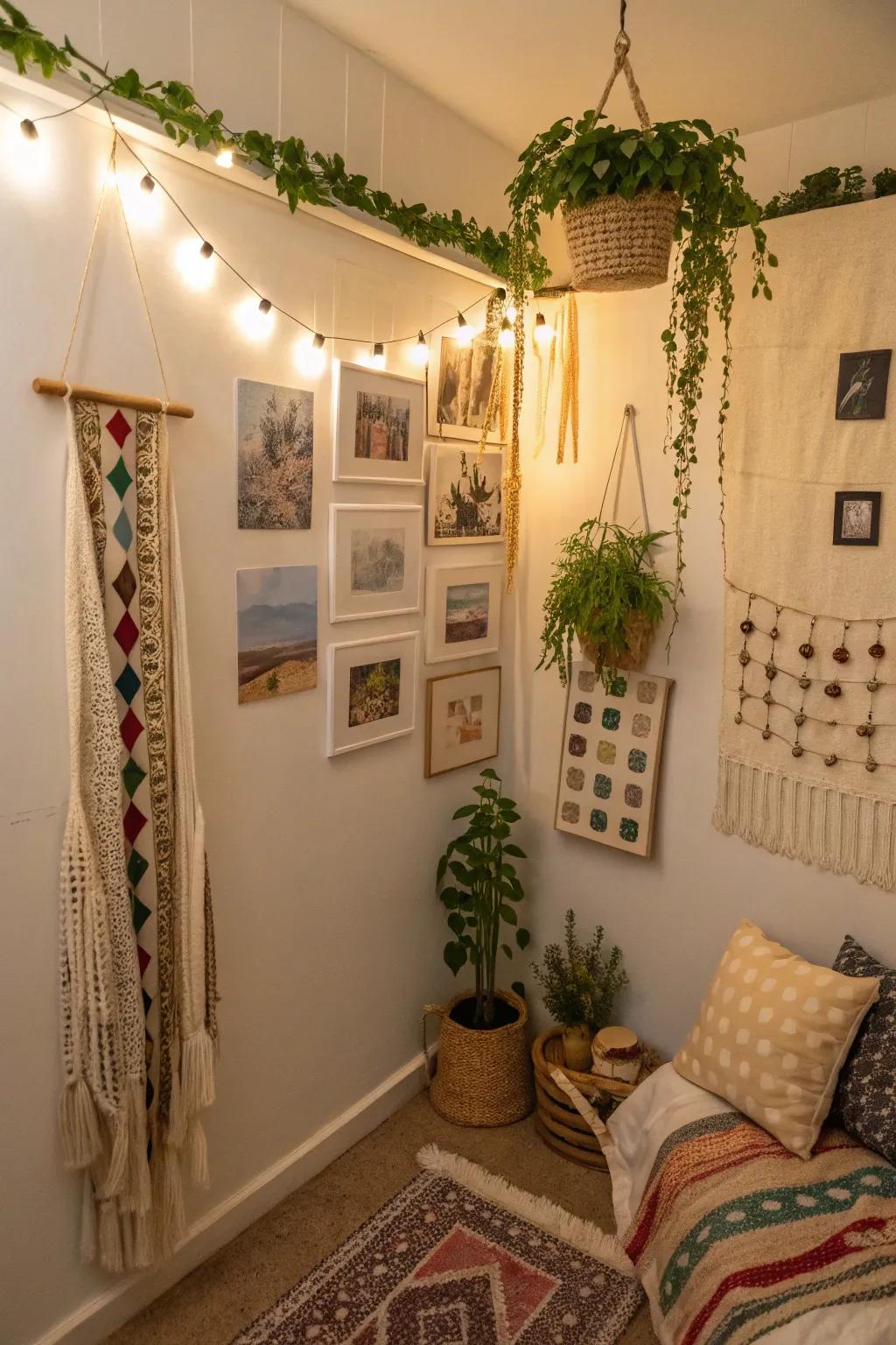 Hanging decorations add depth and style without occupying space.