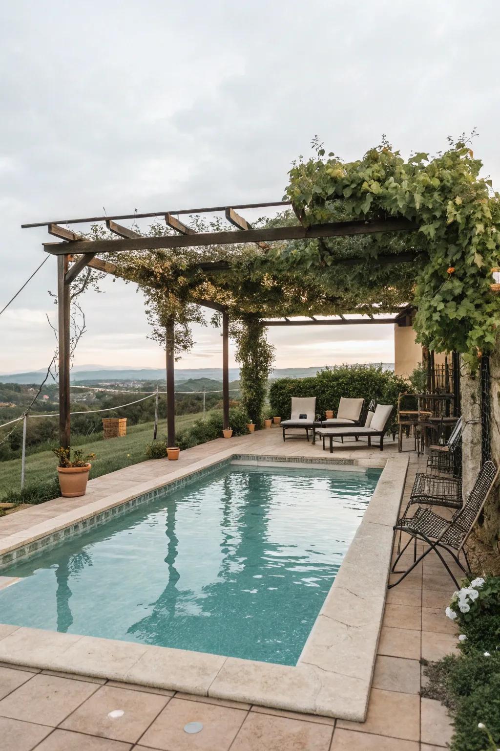 A poolside canopy provides shade and style.
