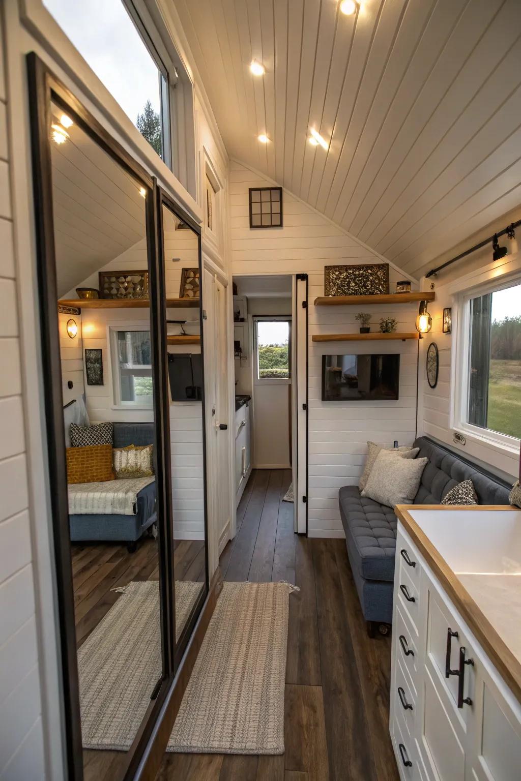 Reflective walls broaden the perceived space within small homes.