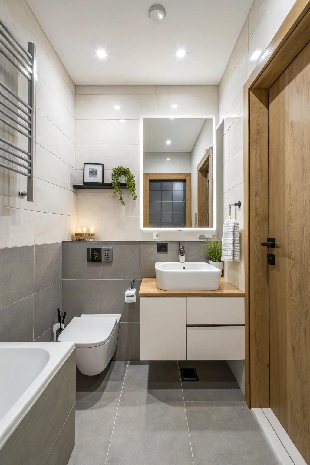 Minimalist fixtures maintain a design that is clean and open.