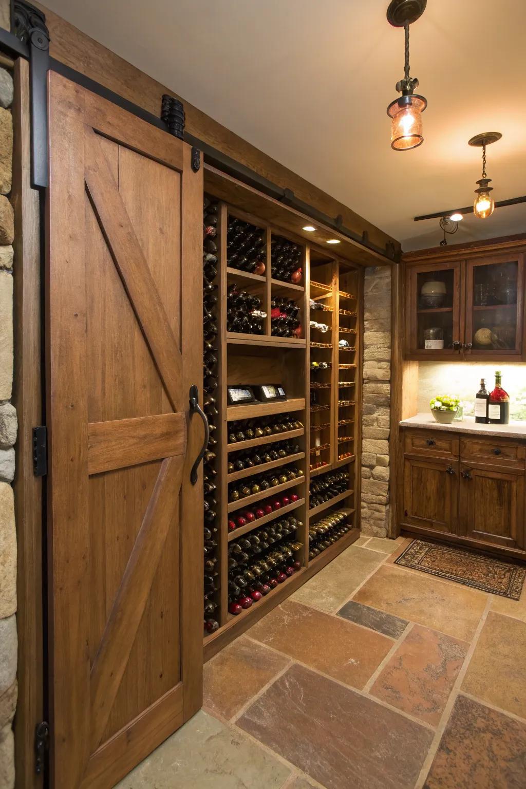 A moving barn door adds attraction plus saves space.