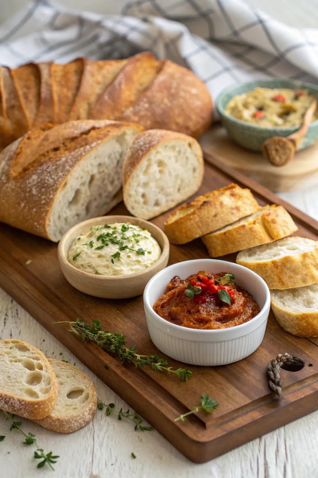 A traditional bread and dressing selection introducing warmth and comfort to the table.