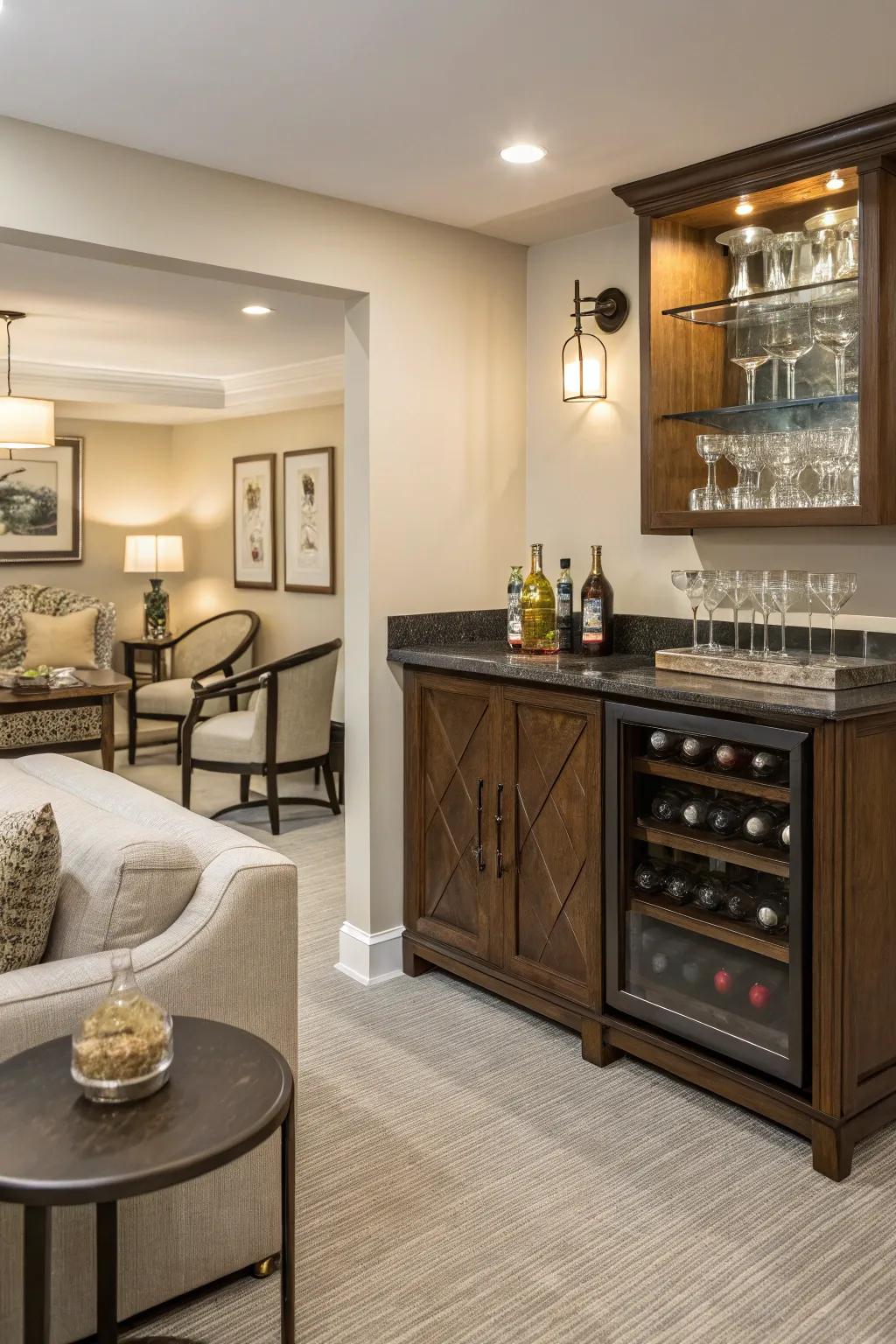 An at-home bar for stylish social gatherings.