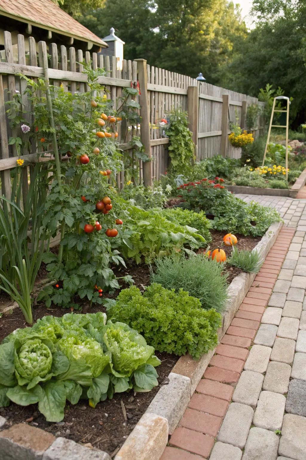 Harvestable vegetation lends functionality to exquisite garden borders.