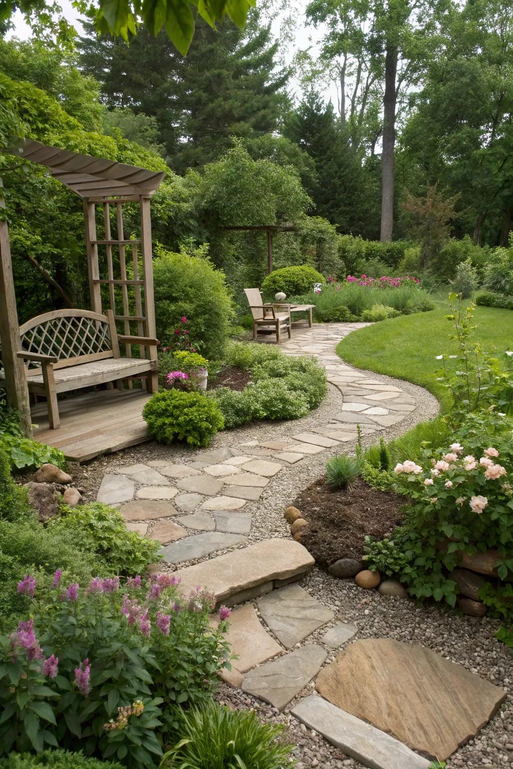 Hardscaping features adding structure and ease.