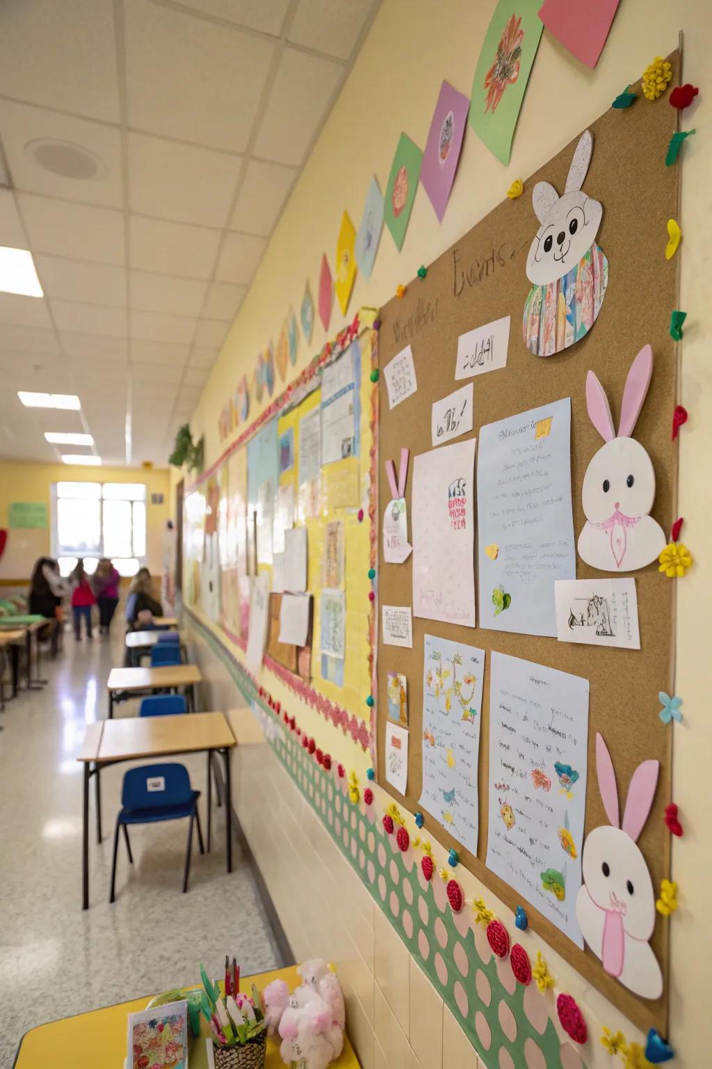 A bunny-themed board hopping with student creativity.