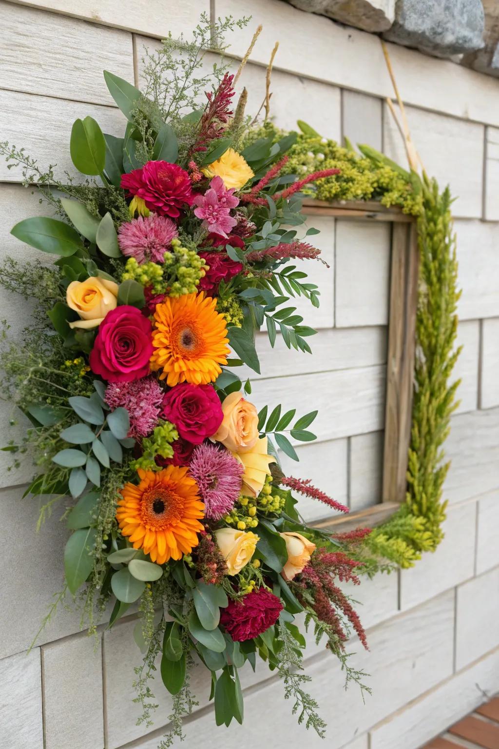 Transport the garden to your entrance with a fresh floral square wreath.