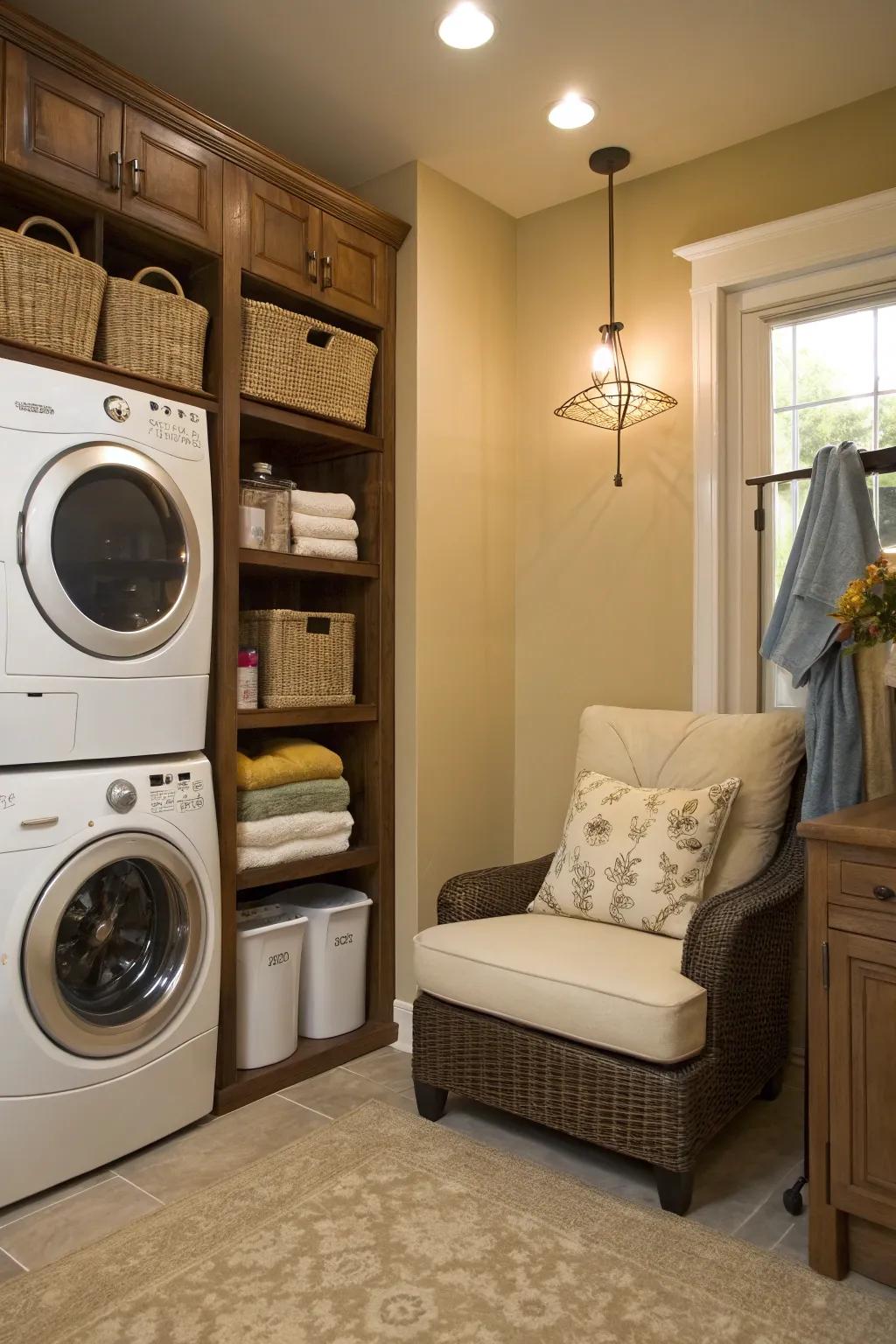 A comfortable spot makes your laundry space more inviting and comfortable.