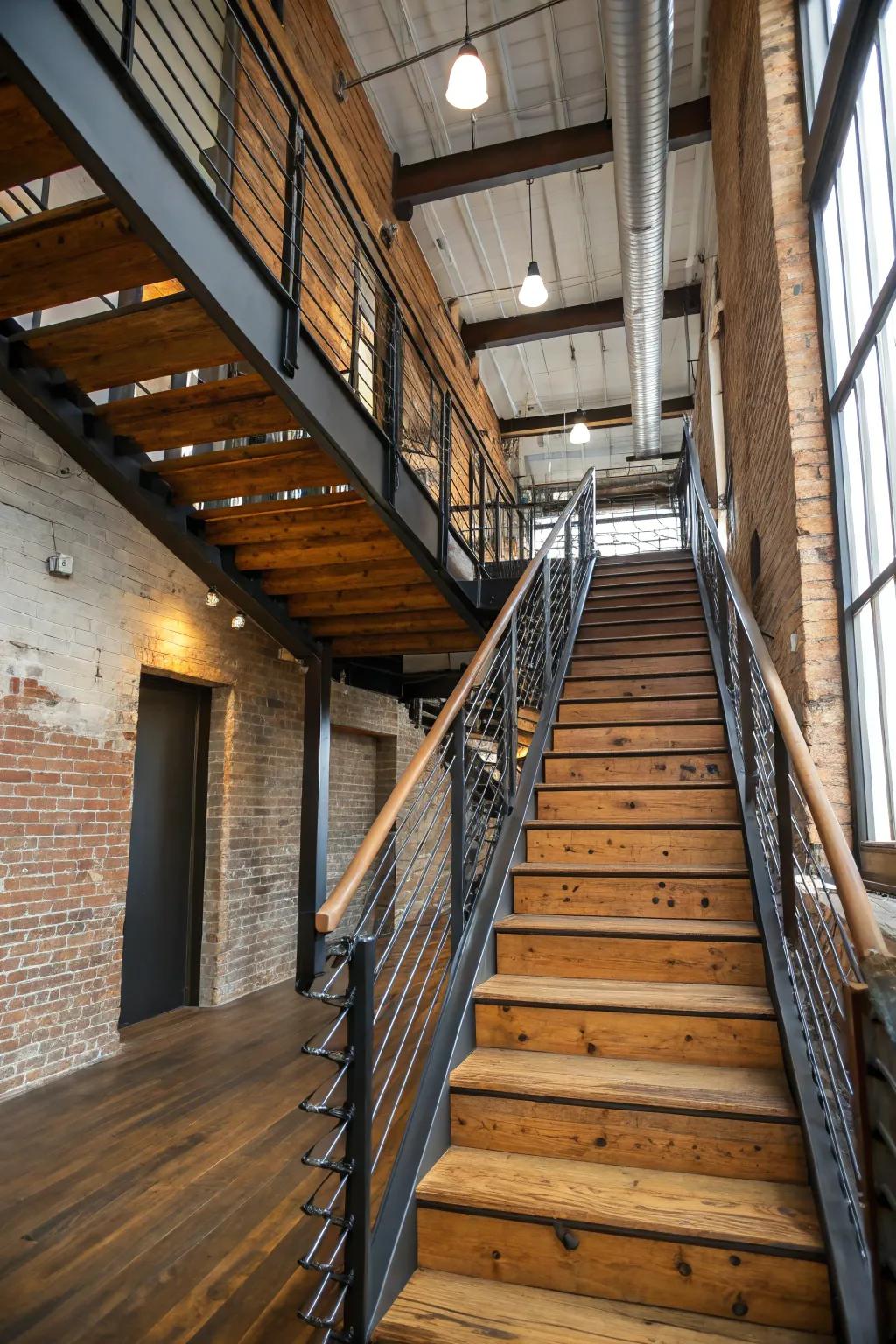 Modern industrial components forge an edgy, urban staircase design.