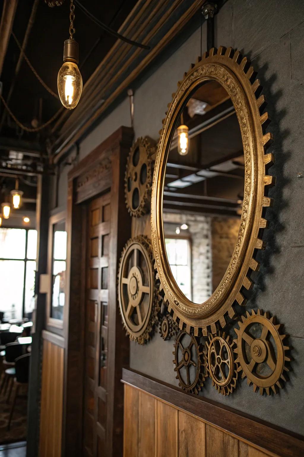 Steampunk reflecting surfaces enhance light and space with their ornate design.