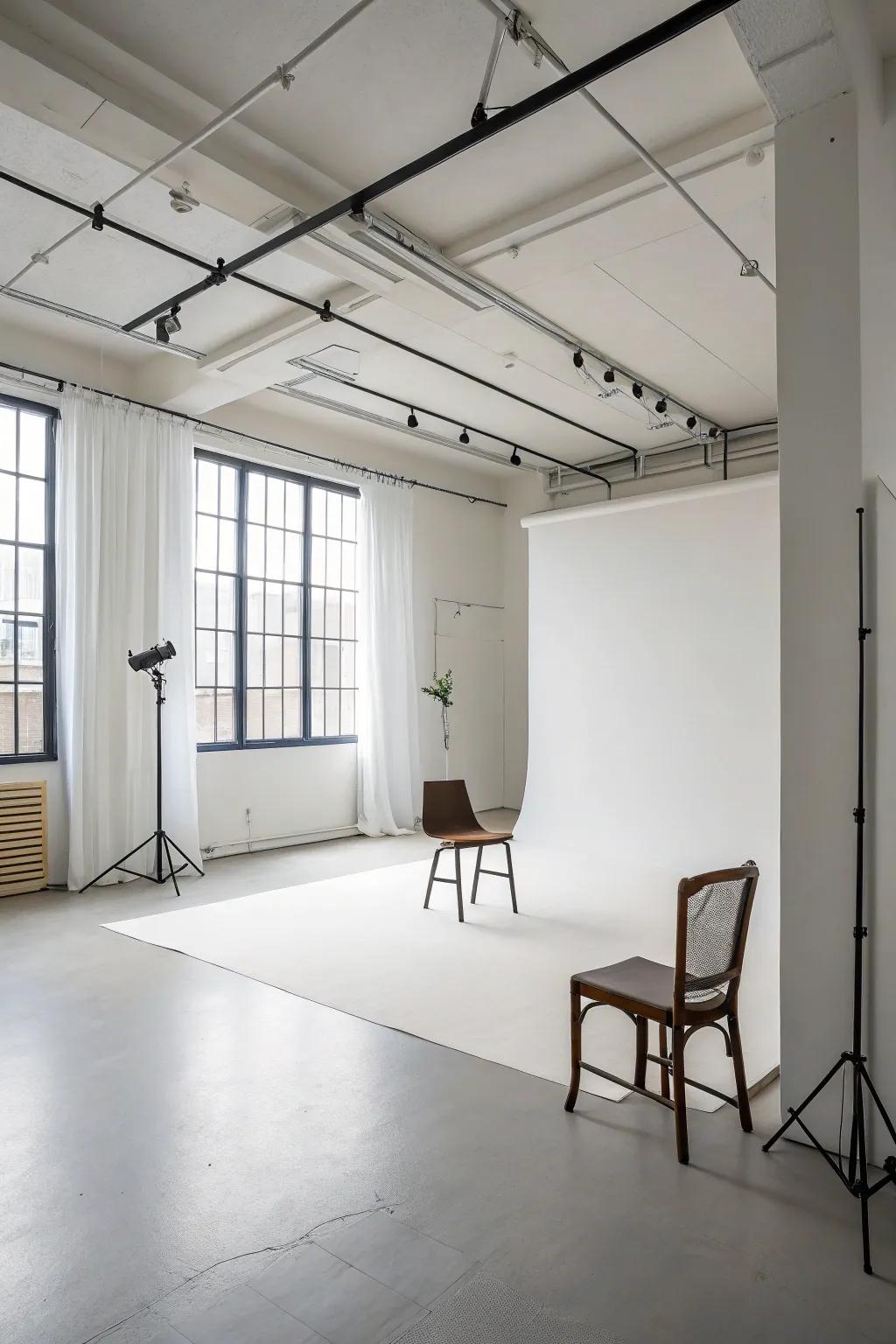 A minimalist design fosters a distraction-free creative environment.