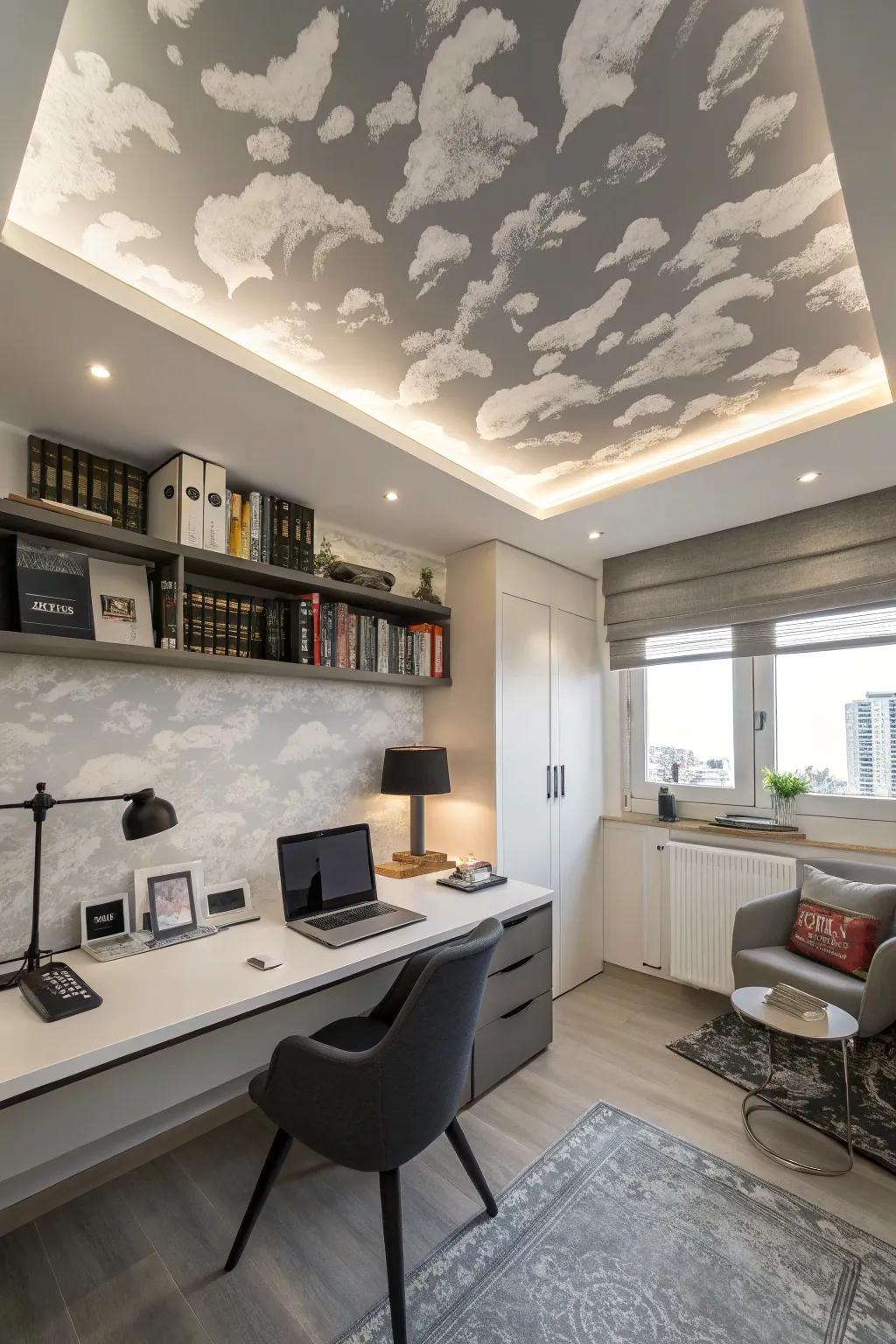 A home office showcasing abstract vapor patterns.
