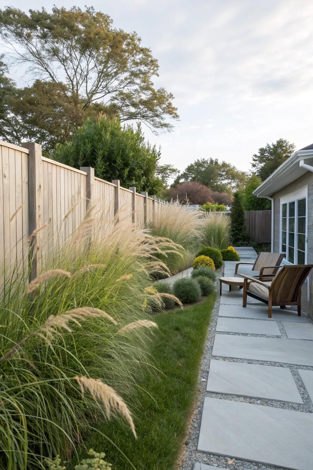 Tall ornamental grasses providing a natural and elegant privacy solution.