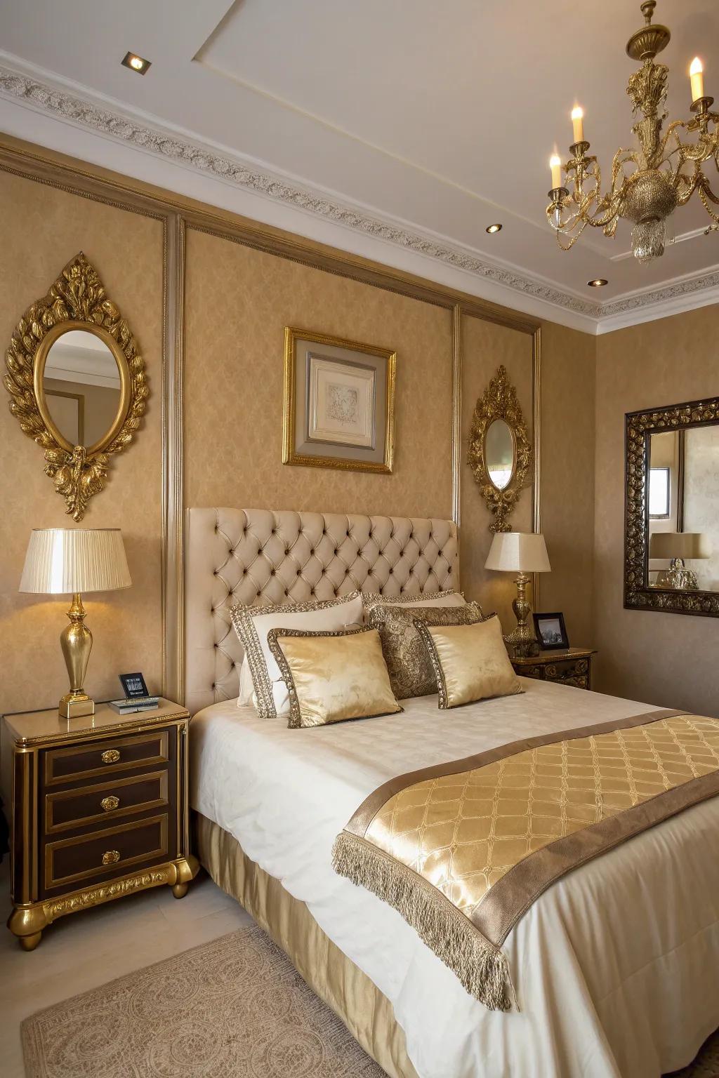 Gold accents add a sophisticated edge to the beige decor.