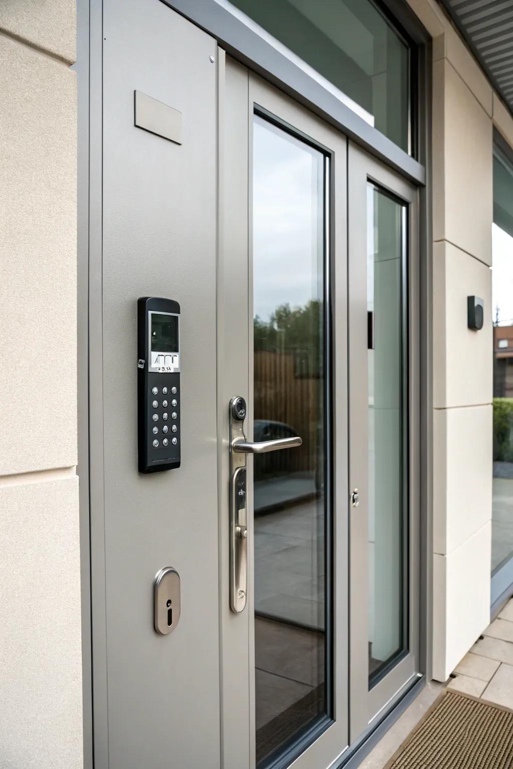 A door with a stylish electronic access entry system.