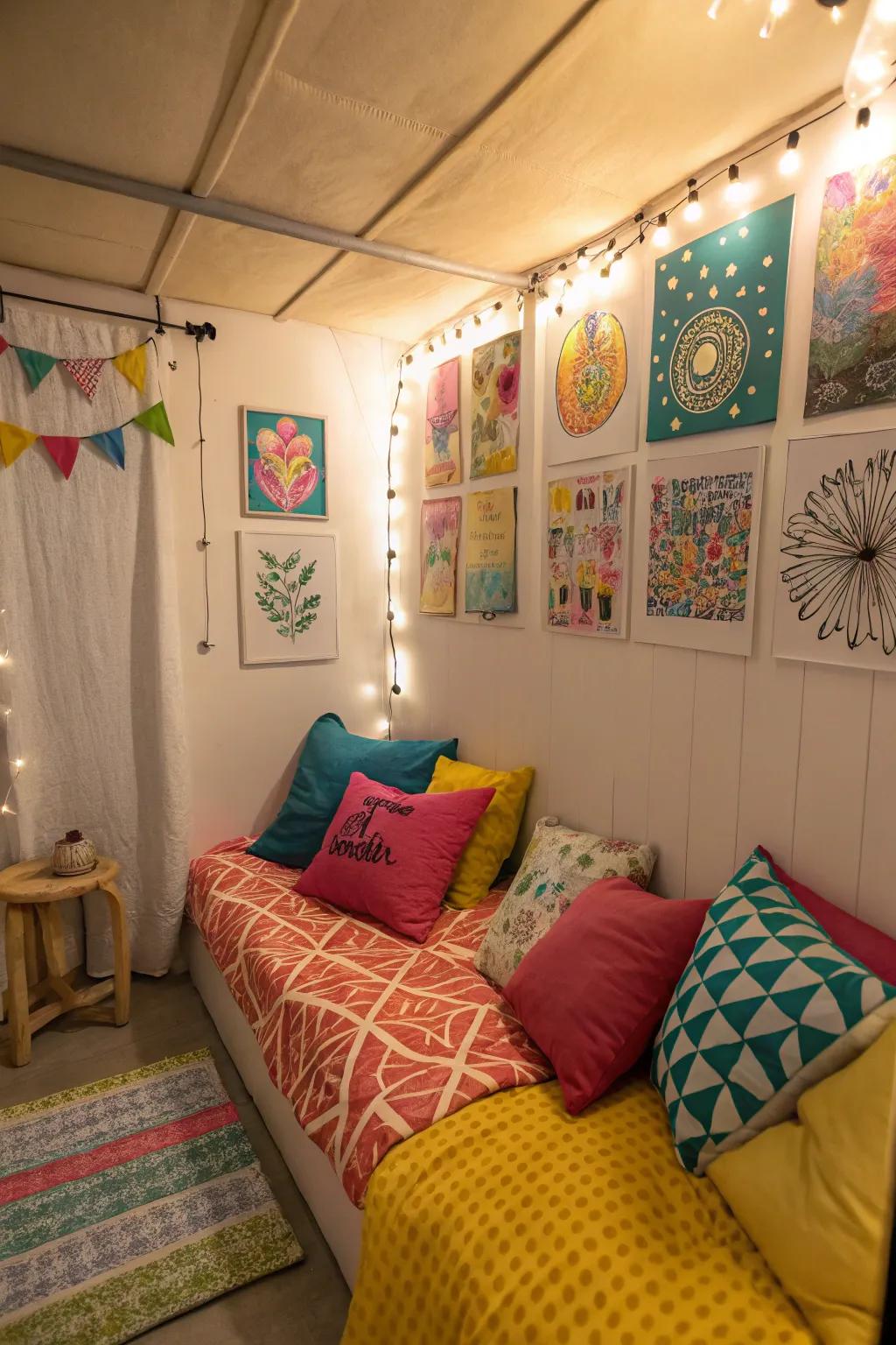 Vibrant accents brighten the room.