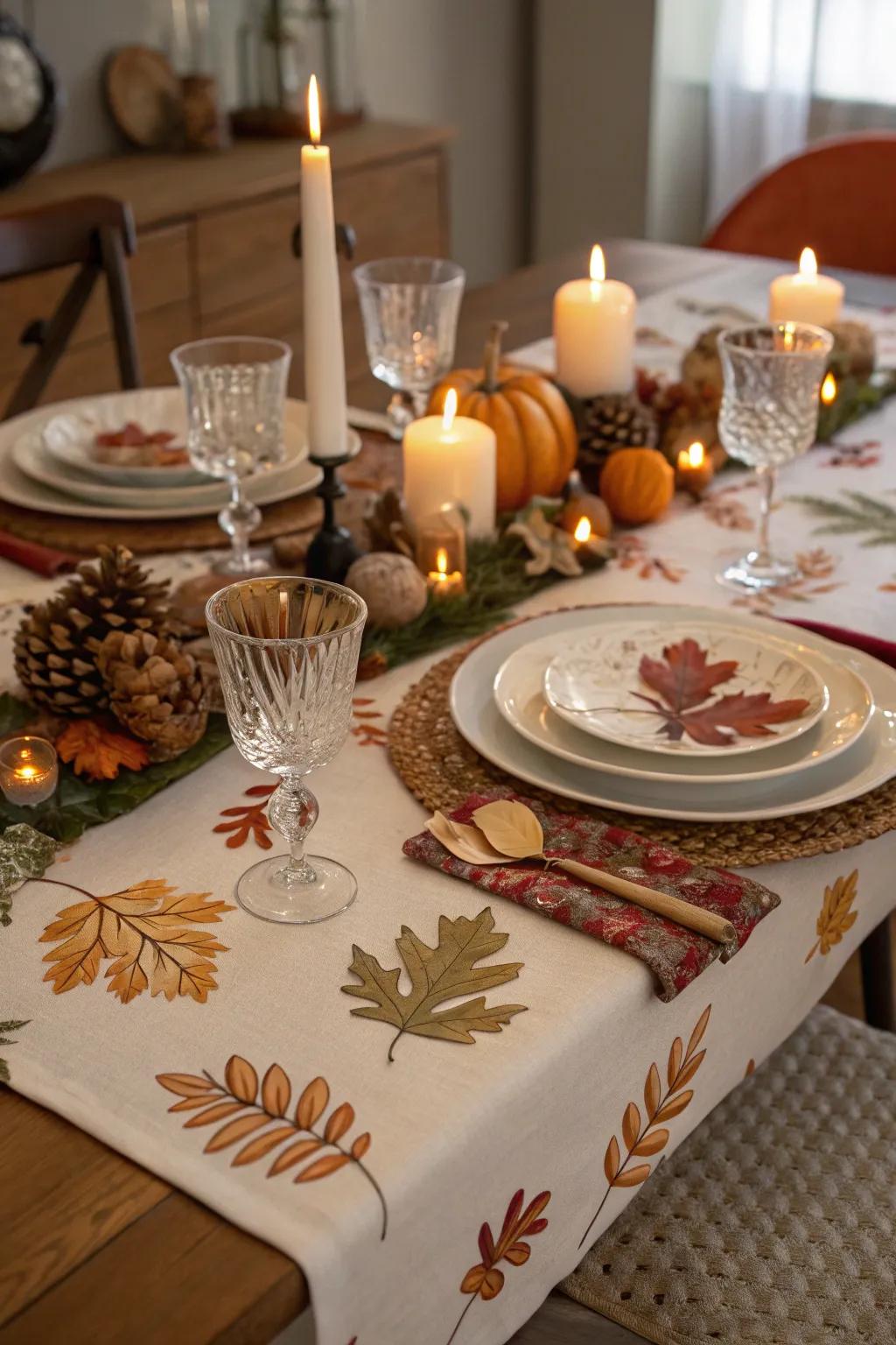 A themed table path ties your Thanksgiving decor together.