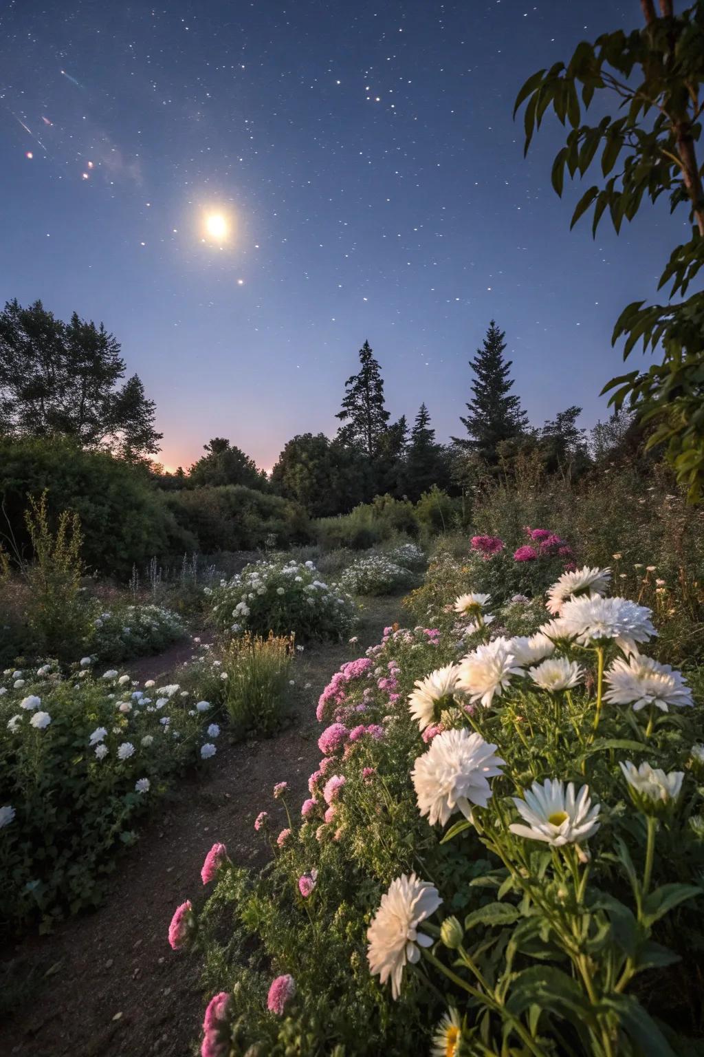 A moon garden that comes alive when the sun goes down.
