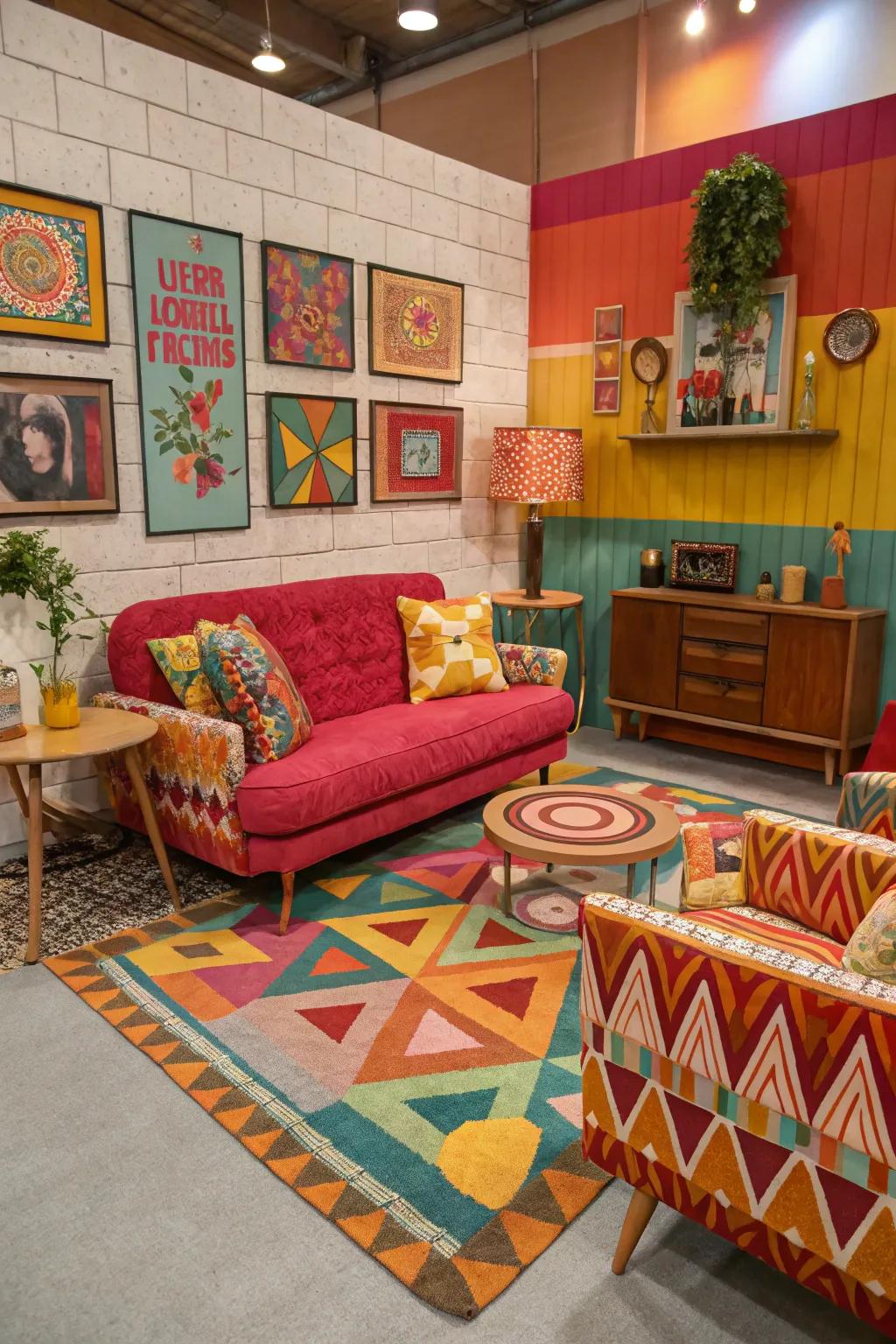 Retro revival with vibrant colors and playful decor.
