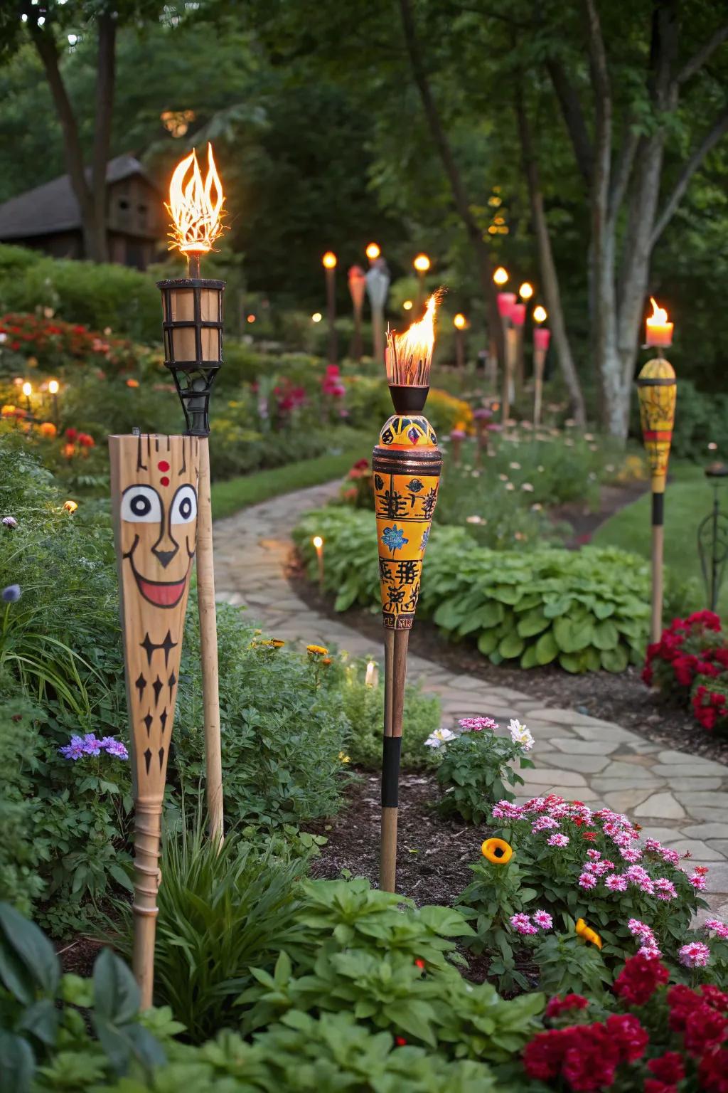 Incorporate whimsy to your garden utilizing playful flame poles.
