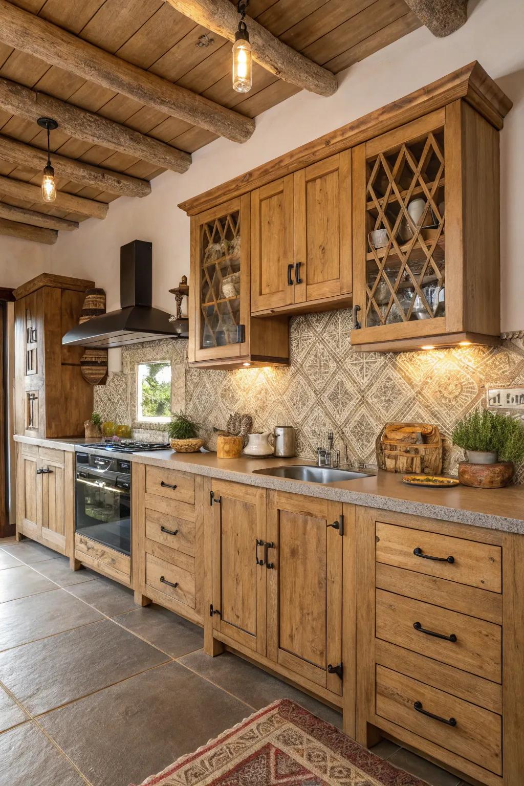 Local materials in cabinetry reflect authenticity and connect the kitchen to its environment.