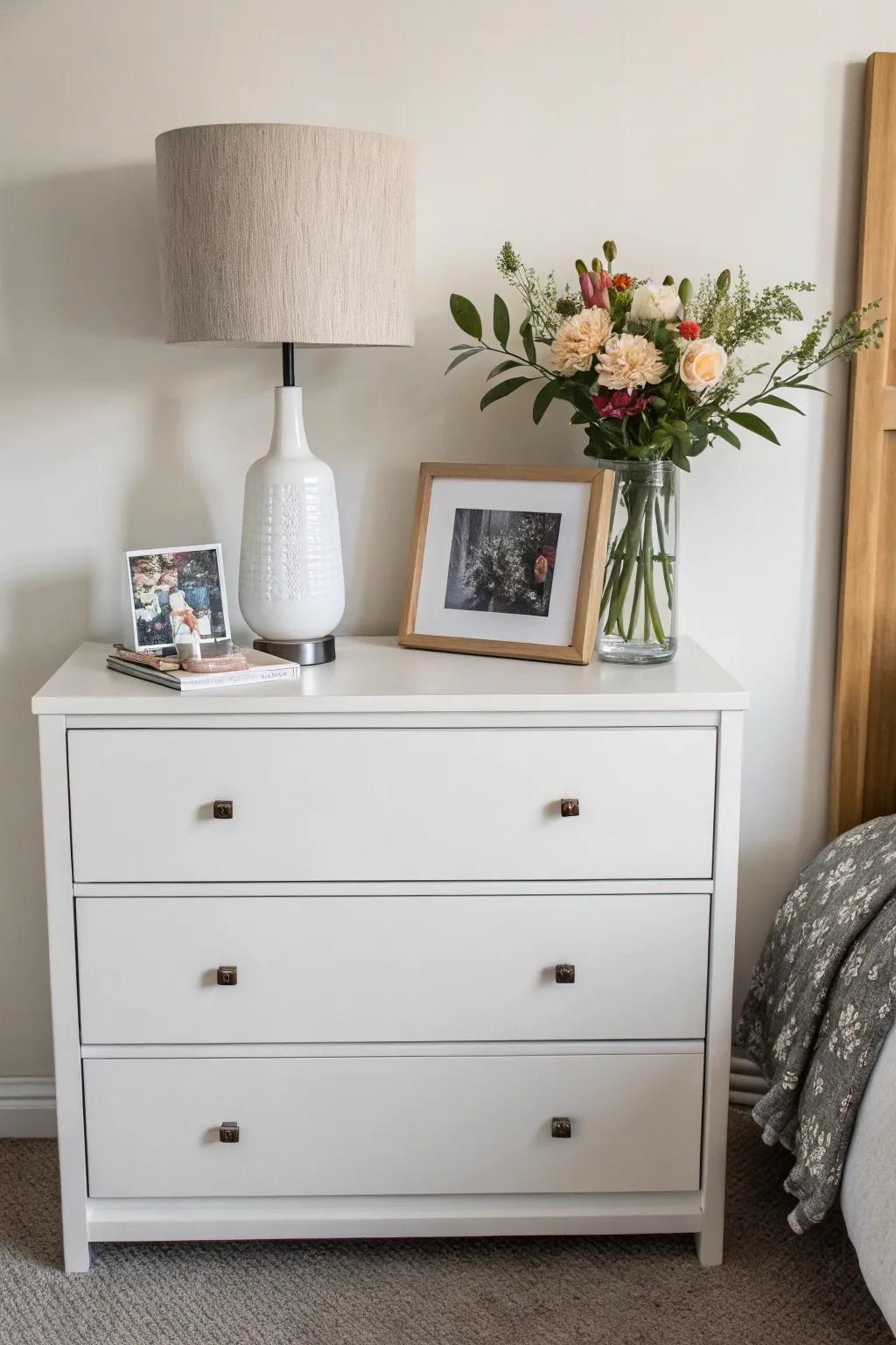 Minimalist style highlights the value of quality and simplicity in dresser décor.