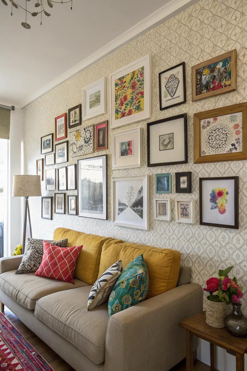 Living room featuring stylish wall decor
