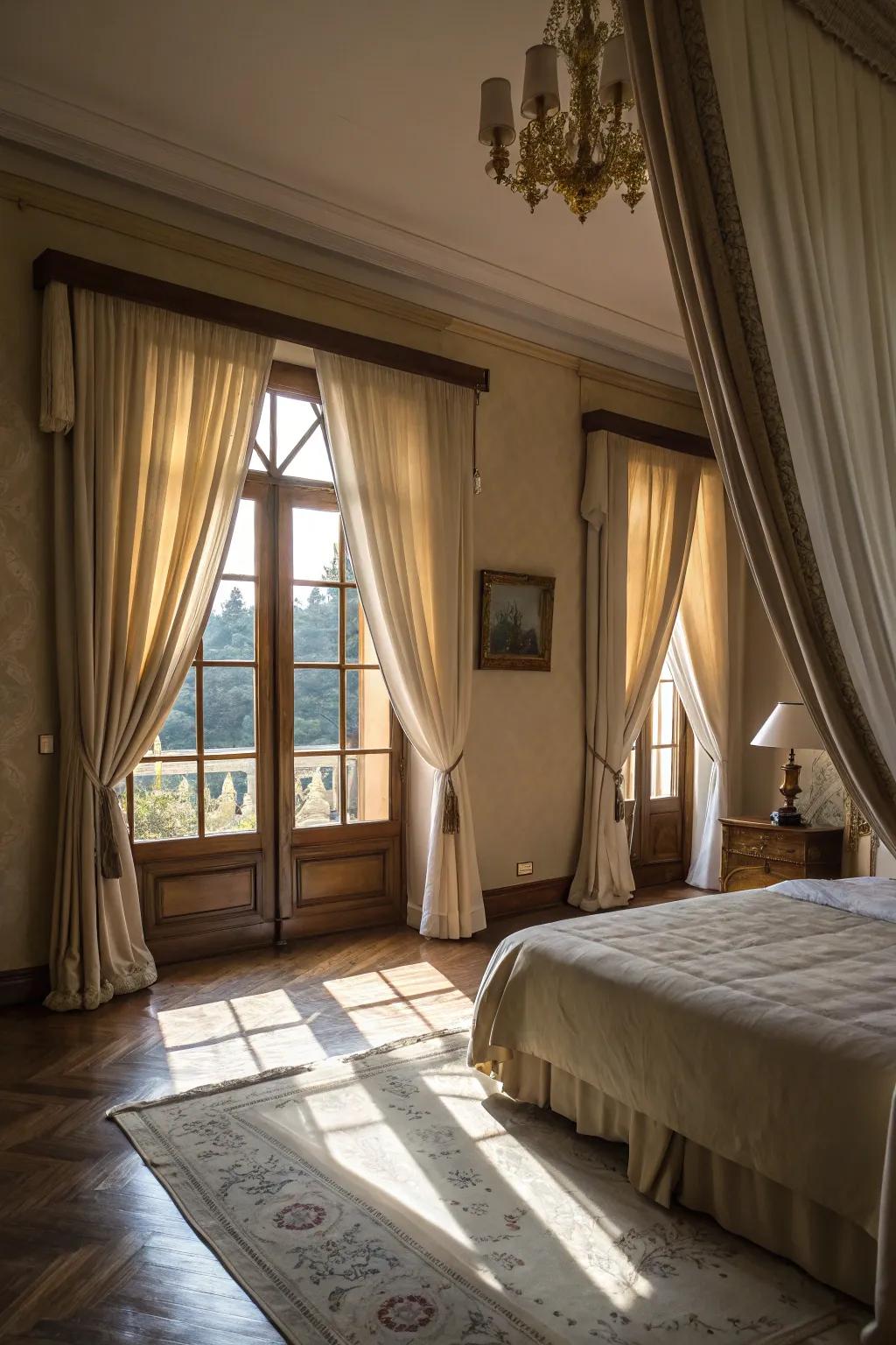 Sophisticated curtains frame windows beautifully.