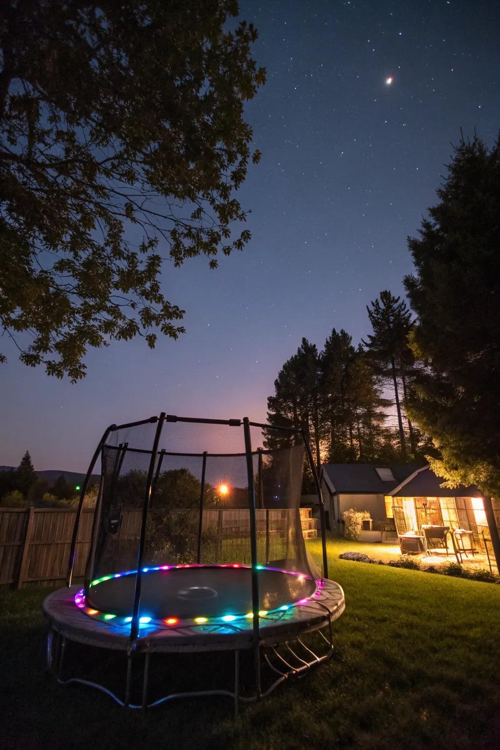 Dynamic interactive lighting adding excitement to a bounce bed area.
