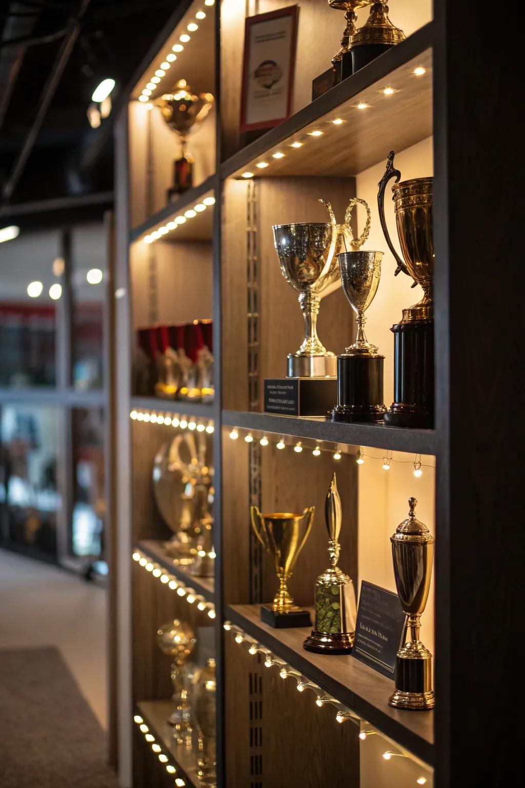 Illuminated trophy shelf display