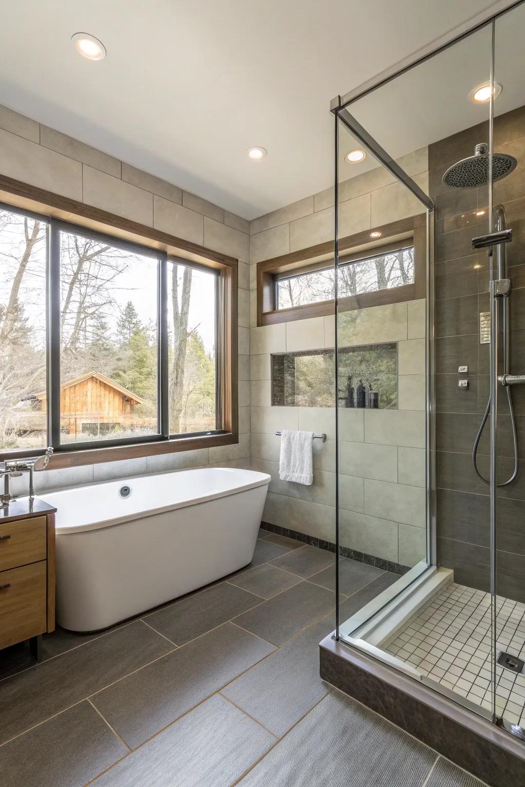The bathroom is seamlessly integrated thanks to an open-layout.