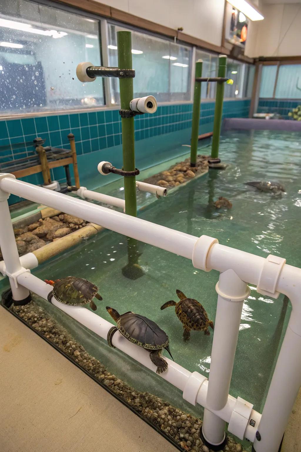 Resin tubes create an exciting park for your turtle's enjoyment.