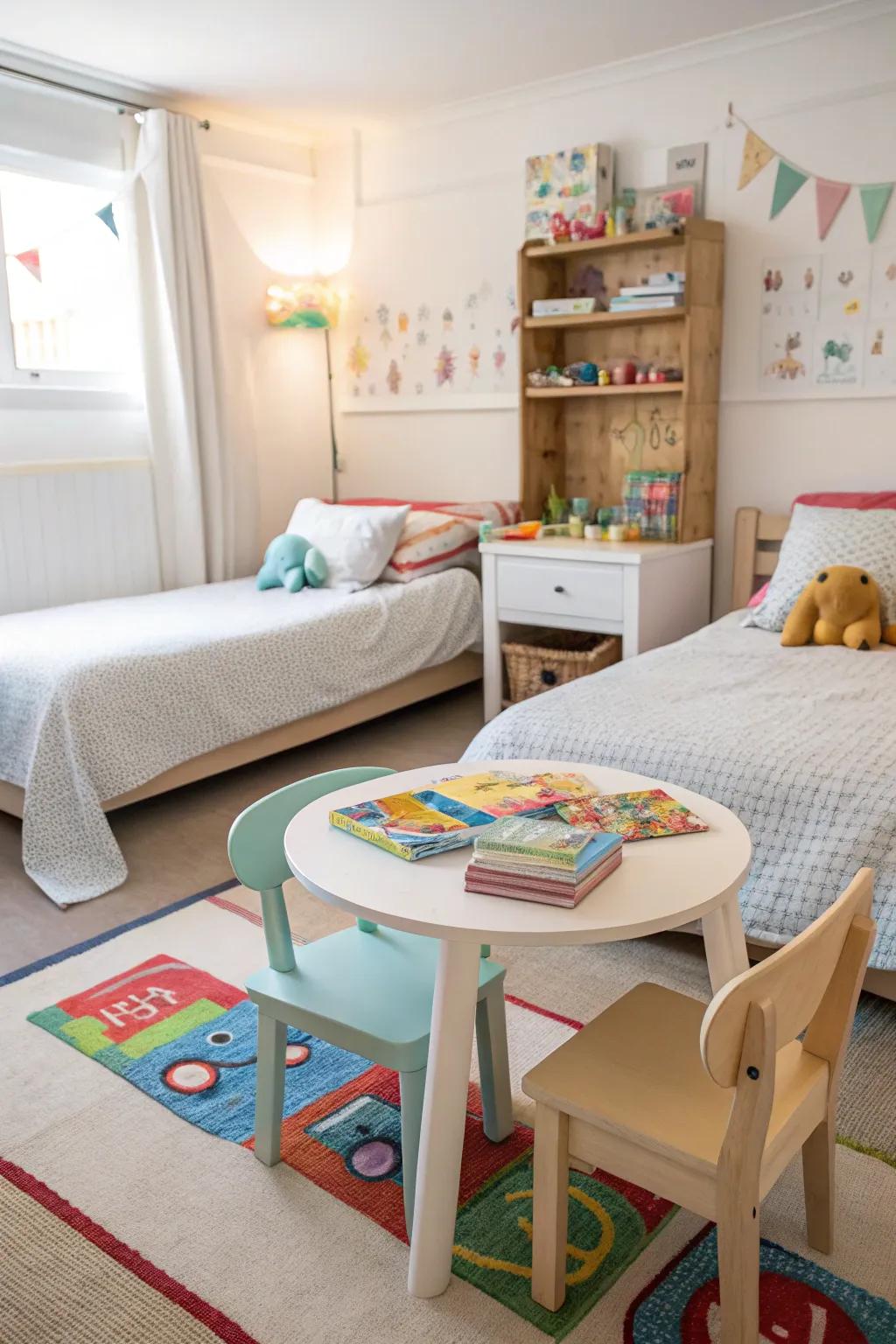 An interactive amusment zone galvanizes inventiveness and sibling bonding.