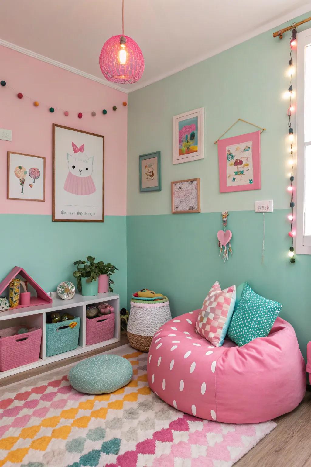 Spring green and cotton candy pink add playful charm.
