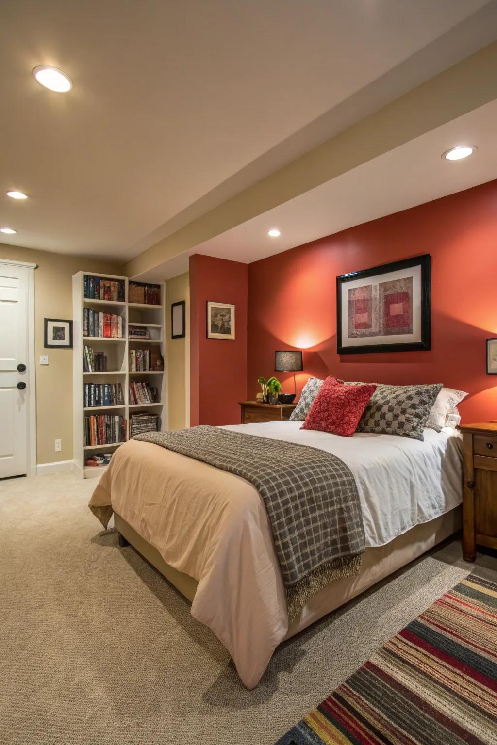 A feature wall can make a striking statement in your basement bedroom.