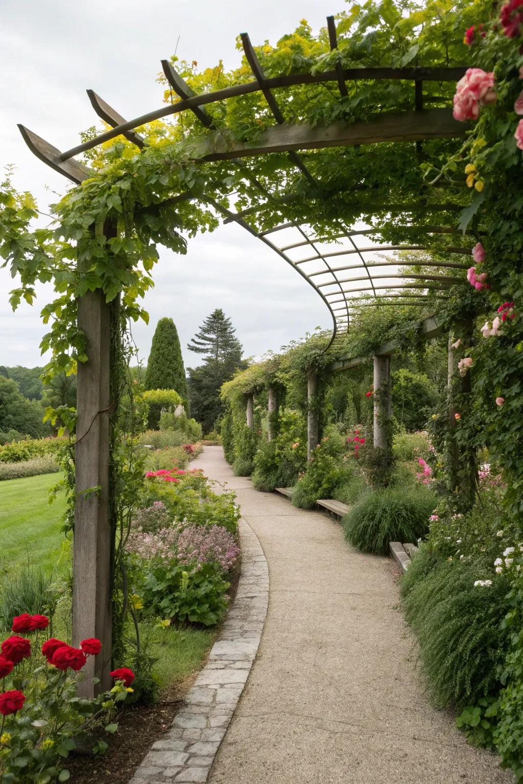 Sculpted components on paths lend architectural intrigue and guide discovery.