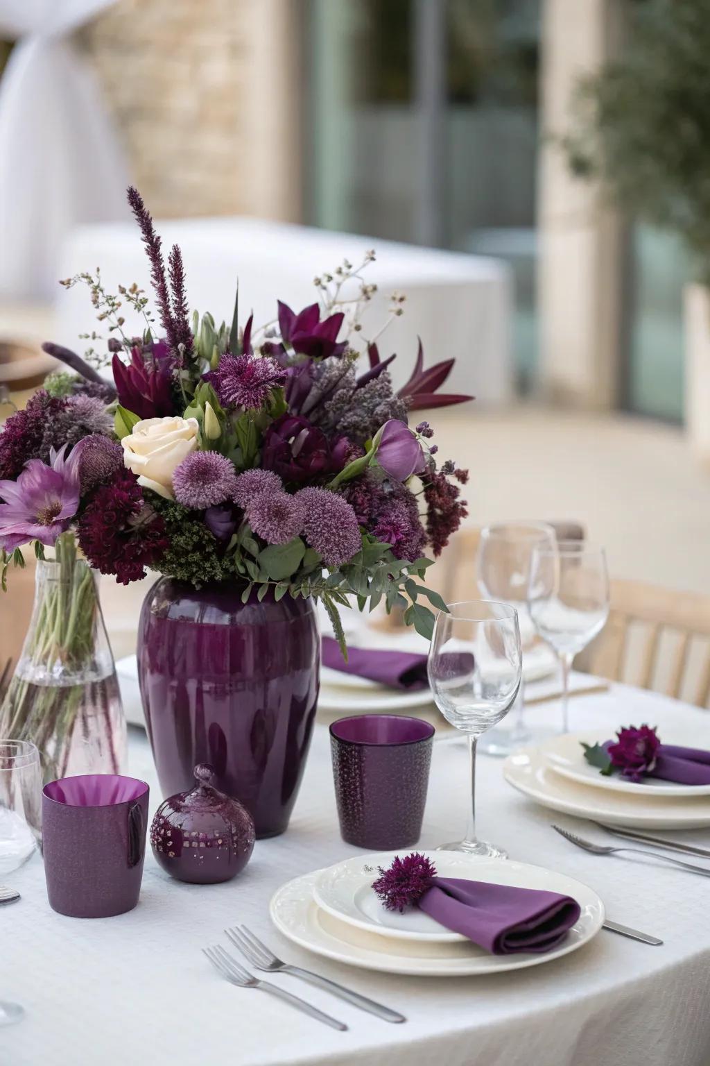 A single shade centerpiece presents sleek contemporary elegance.