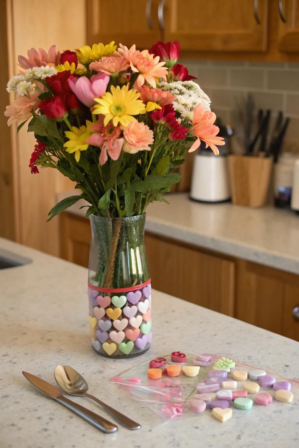 Playful bouquet with a candy heart twist.