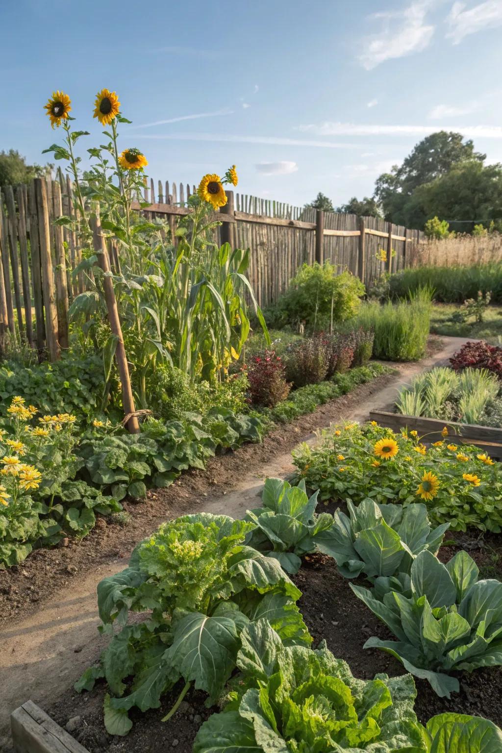 A living gallery: a vegetable garden with a dynamic display of plants.