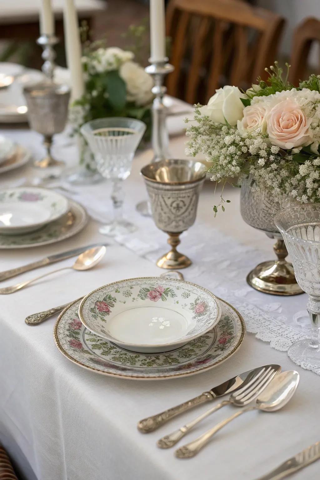 Antique silverware imparts elegance to the dining table.