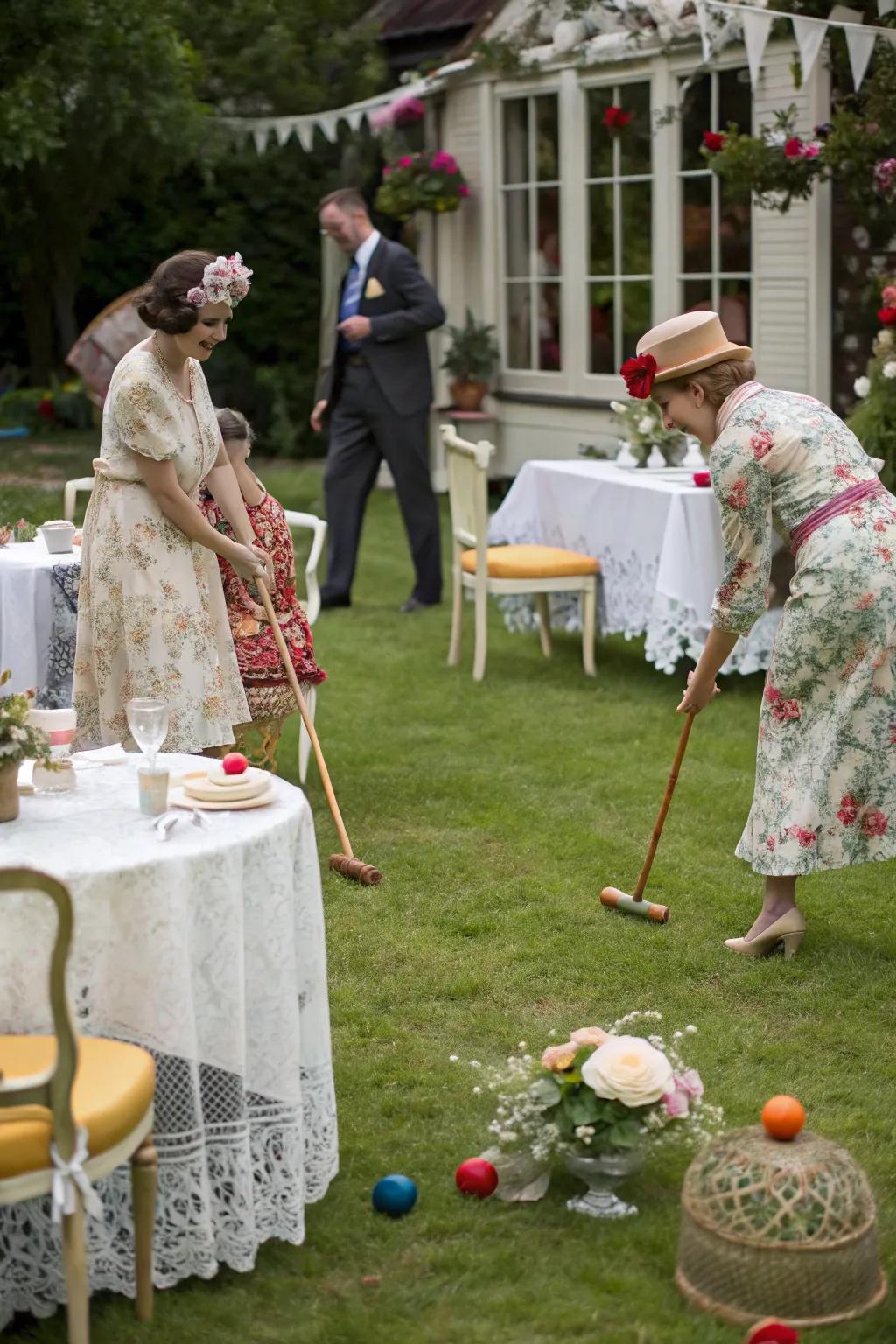 Retro games like croquet add fun and charm to a vintage party.