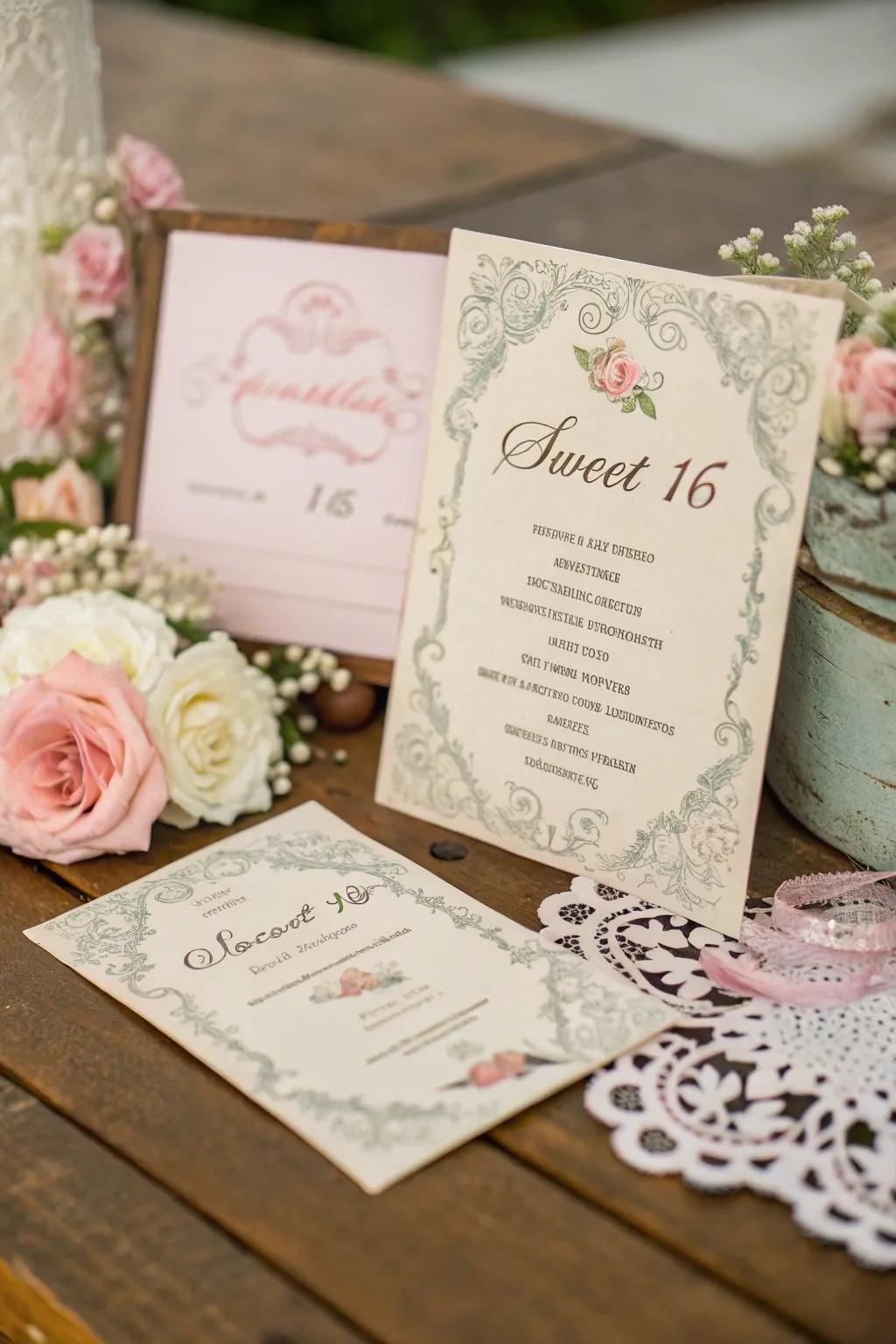 Elegantly designed decade inspired announcements that set the party atmosphere.