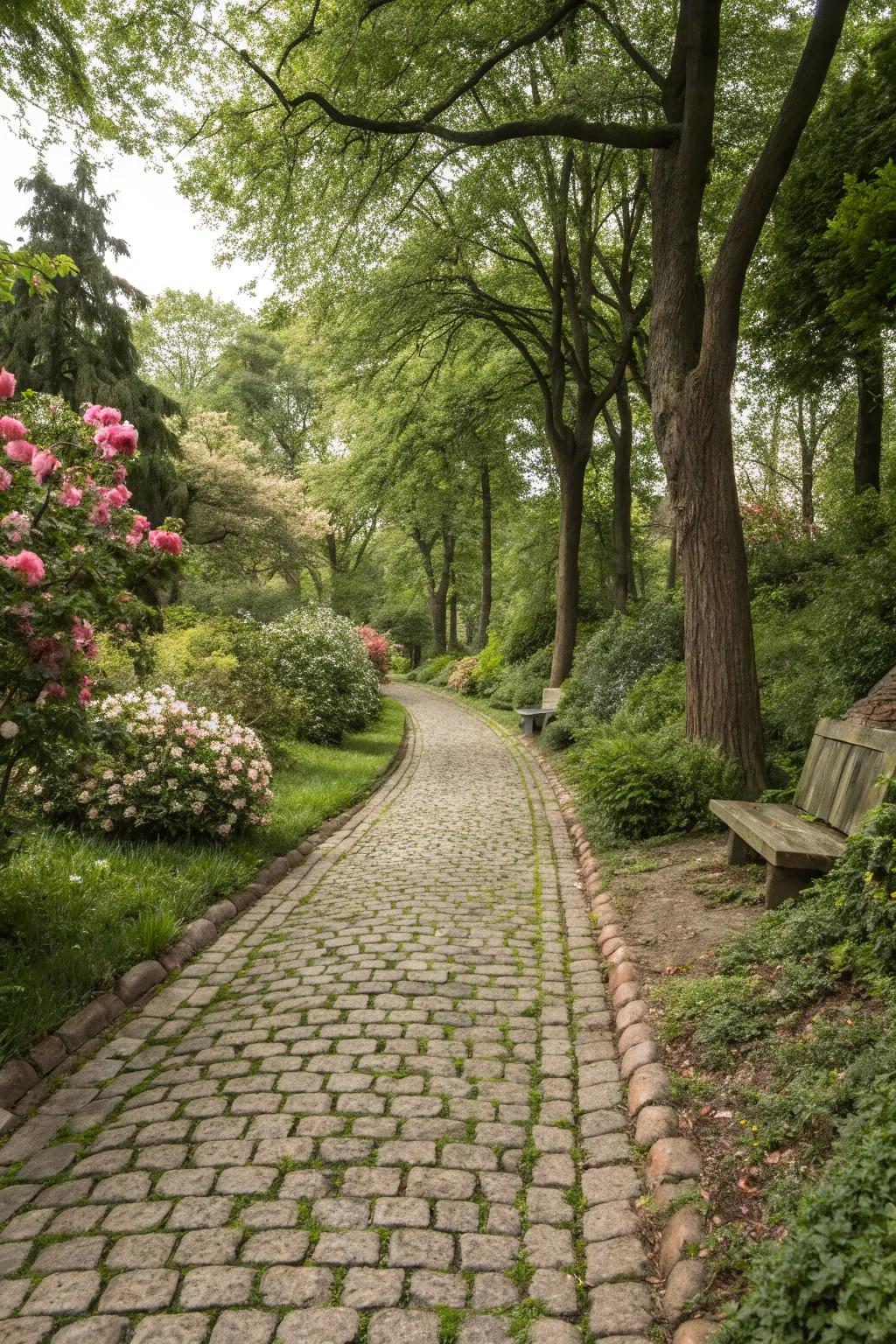 Cobblestone paths evoke historic ambiance and charm.