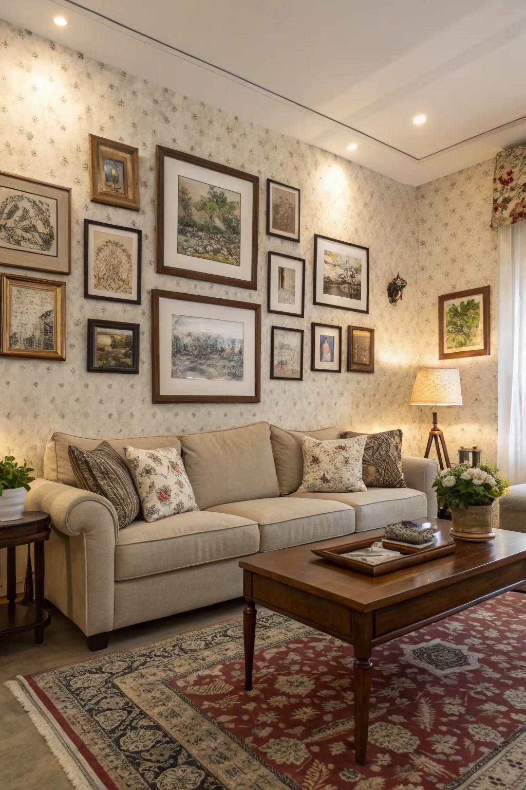 Wallpaper may serve as a distinctive and fashionable backdrop for your art.