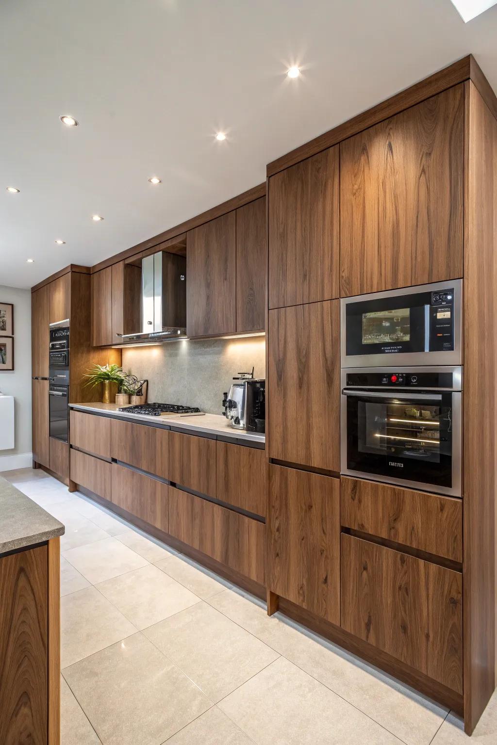 Smart technology integrates seamlessly with darkwood cabinetry.