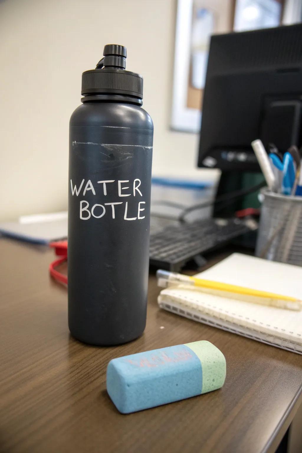 Interactive chalkboard water bottle designs for personalized creativity.