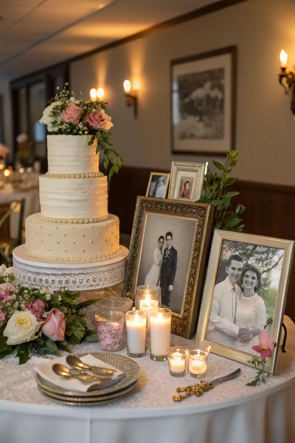 Individual touches make the cake table intimate and unique.
